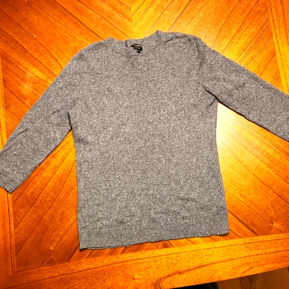 Talbots Women's Knit Sweater Pure Cashmere Size L, Grey, 3/4, Sleeve, Classic.